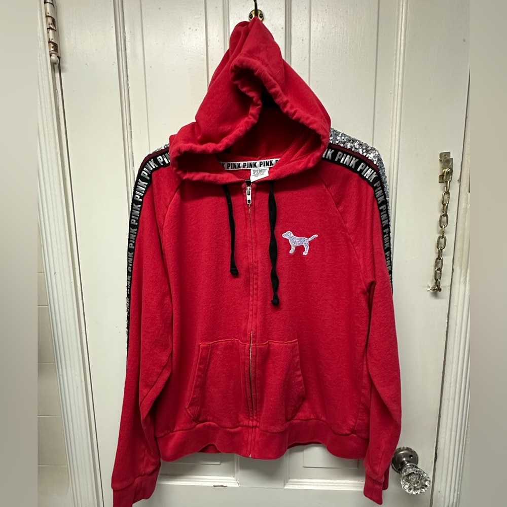 COPY - Victoria secret PINK bling zip up hoodie RED Sz XL
